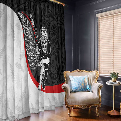 Personalised Aotearoa Lawn Bowls Window Curtain Maori Warrior and Silver Fern Sporty Style