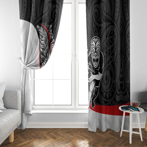 Personalised Aotearoa Lawn Bowls Window Curtain Maori Warrior and Silver Fern Sporty Style