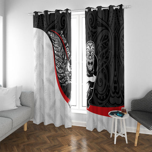 Personalised Aotearoa Lawn Bowls Window Curtain Maori Warrior and Silver Fern Sporty Style