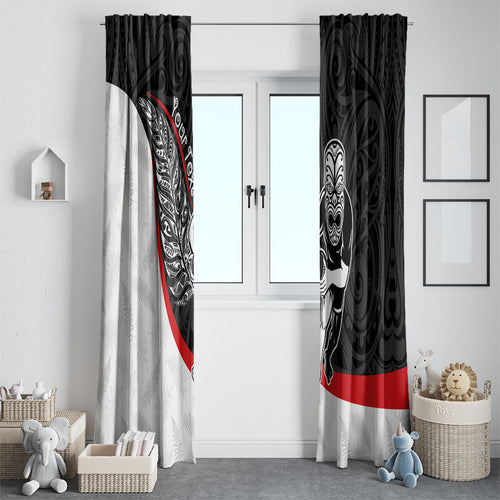Personalised Aotearoa Lawn Bowls Window Curtain Maori Warrior and Silver Fern Sporty Style