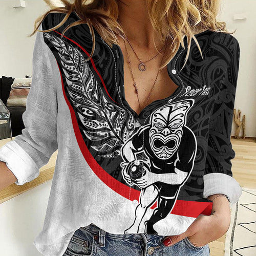 Personalised Aotearoa Lawn Bowls Women Casual Shirt Maori Warrior and Silver Fern Sporty Style