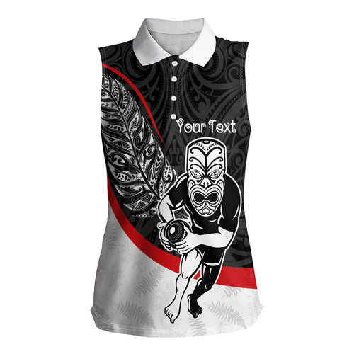 Personalised Aotearoa Lawn Bowls Women Sleeveless Polo Shirt Maori Warrior and Silver Fern Sporty Style