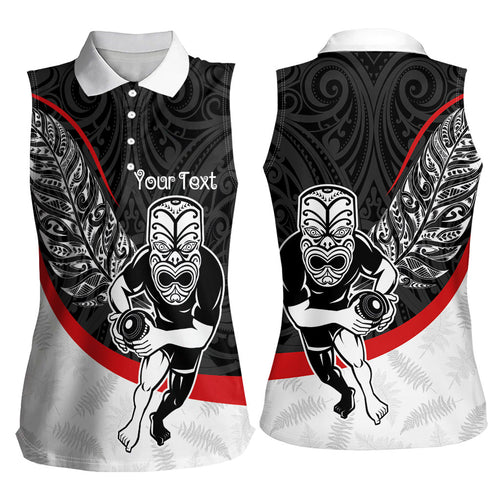 Personalised Aotearoa Lawn Bowls Women Sleeveless Polo Shirt Maori Warrior and Silver Fern Sporty Style