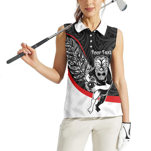 Personalised Aotearoa Lawn Bowls Women Sleeveless Polo Shirt Maori Warrior and Silver Fern Sporty Style