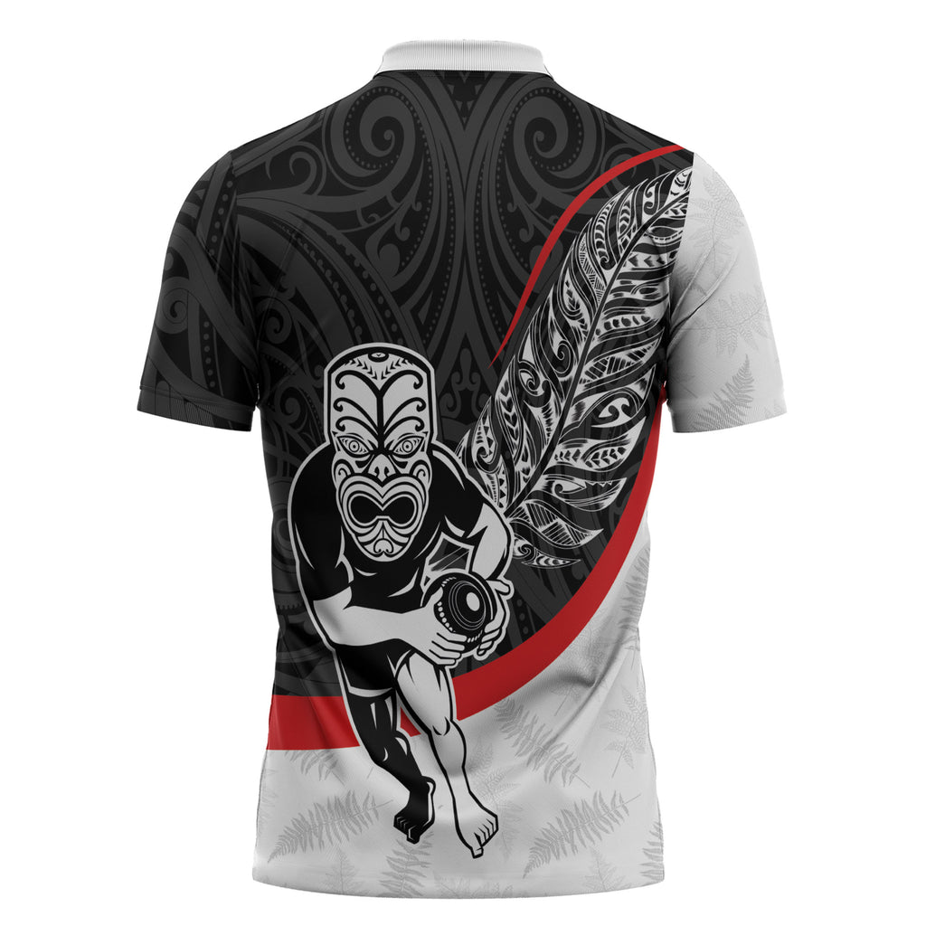 Personalised Aotearoa Lawn Bowls Zipper Polo Shirt Maori Warrior and Silver Fern Sporty Style
