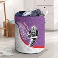 Personalised Aotearoa Lawn Bowls Laundry Basket Maori Warrior and Silver Fern Sporty Style Purple