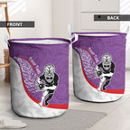 Personalised Aotearoa Lawn Bowls Laundry Basket Maori Warrior and Silver Fern Sporty Style Purple