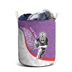 Personalised Aotearoa Lawn Bowls Laundry Basket Maori Warrior and Silver Fern Sporty Style Purple