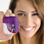 Personalised Aotearoa Lawn Bowls AirPods Case Maori Warrior and Silver Fern Sporty Style Purple