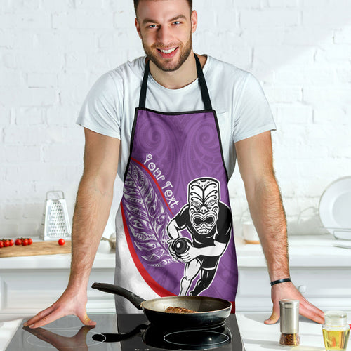 Personalised Aotearoa Lawn Bowls Apron Maori Warrior and Silver Fern Sporty Style Purple