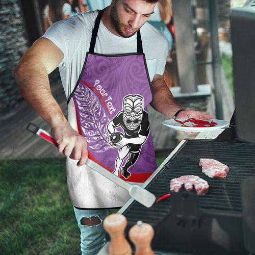 Personalised Aotearoa Lawn Bowls Apron Maori Warrior and Silver Fern Sporty Style Purple