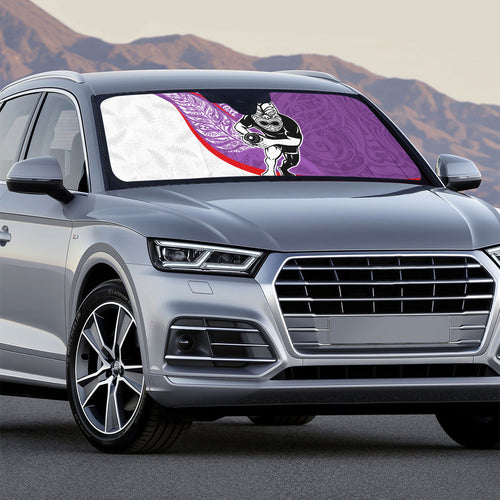 Personalised Aotearoa Lawn Bowls Auto Sun Shade Maori Warrior and Silver Fern Sporty Style Purple