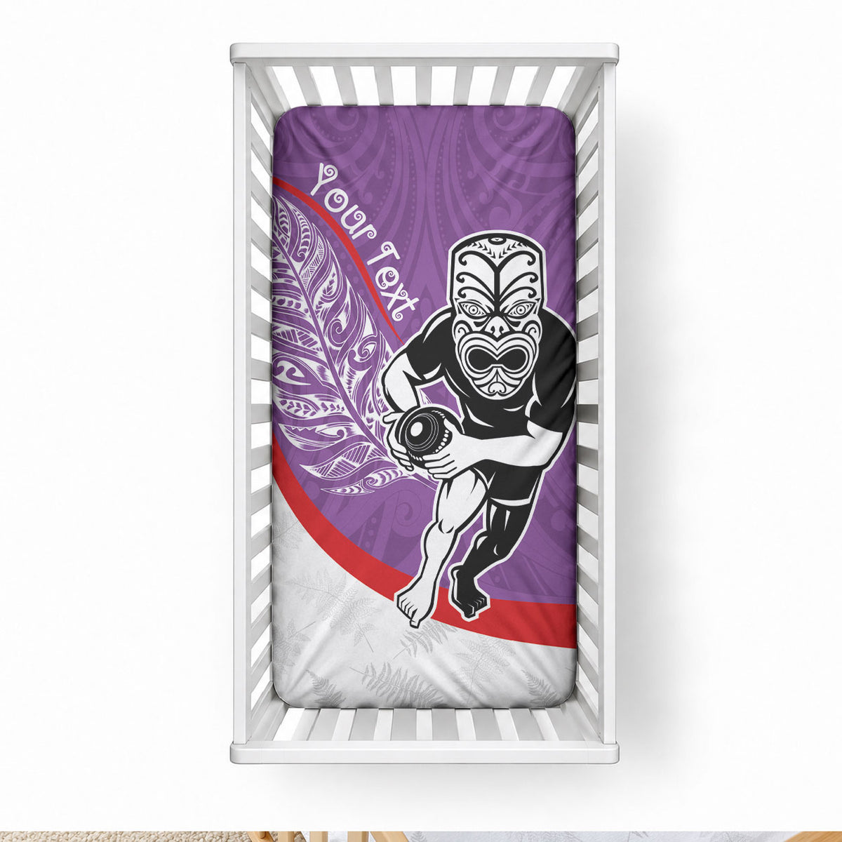 Personalised Aotearoa Lawn Bowls Baby Bed Cover Maori Warrior and Silver Fern Sporty Style Purple