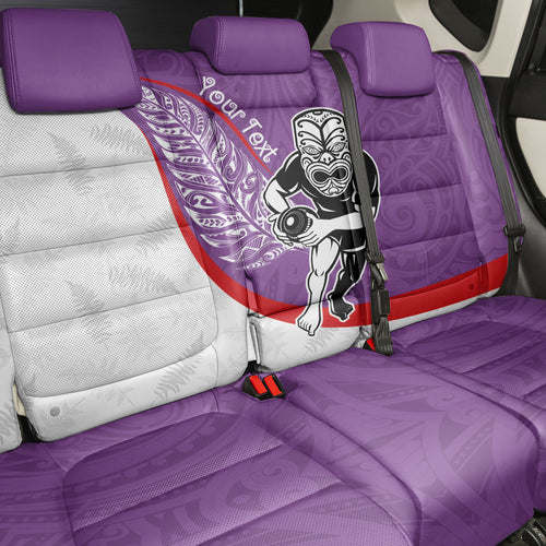 Personalised Aotearoa Lawn Bowls Back Car Seat Cover Maori Warrior and Silver Fern Sporty Style Purple