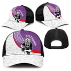 Aotearoa Lawn Bowls Baseball Net Cap Maori Warrior and Silver Fern Sporty Style Purple