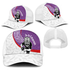Aotearoa Lawn Bowls Baseball Net Cap Maori Warrior and Silver Fern Sporty Style Purple