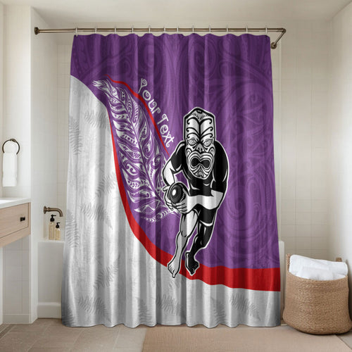 Personalised Aotearoa Lawn Bowls Bathroom Set Maori Warrior and Silver Fern Sporty Style Purple