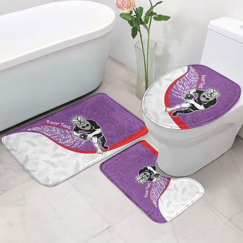 Personalised Aotearoa Lawn Bowls Bathroom Set Maori Warrior and Silver Fern Sporty Style Purple