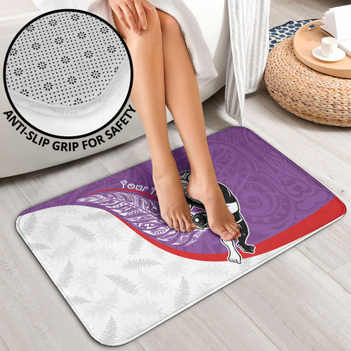 Personalised Aotearoa Lawn Bowls Bathroom Set Maori Warrior and Silver Fern Sporty Style Purple