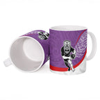 Personalised Aotearoa Lawn Bowls Ceramic Mug Maori Warrior and Silver Fern Sporty Style Purple