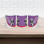 Personalised Aotearoa Lawn Bowls Ceramic Mug Maori Warrior and Silver Fern Sporty Style Purple