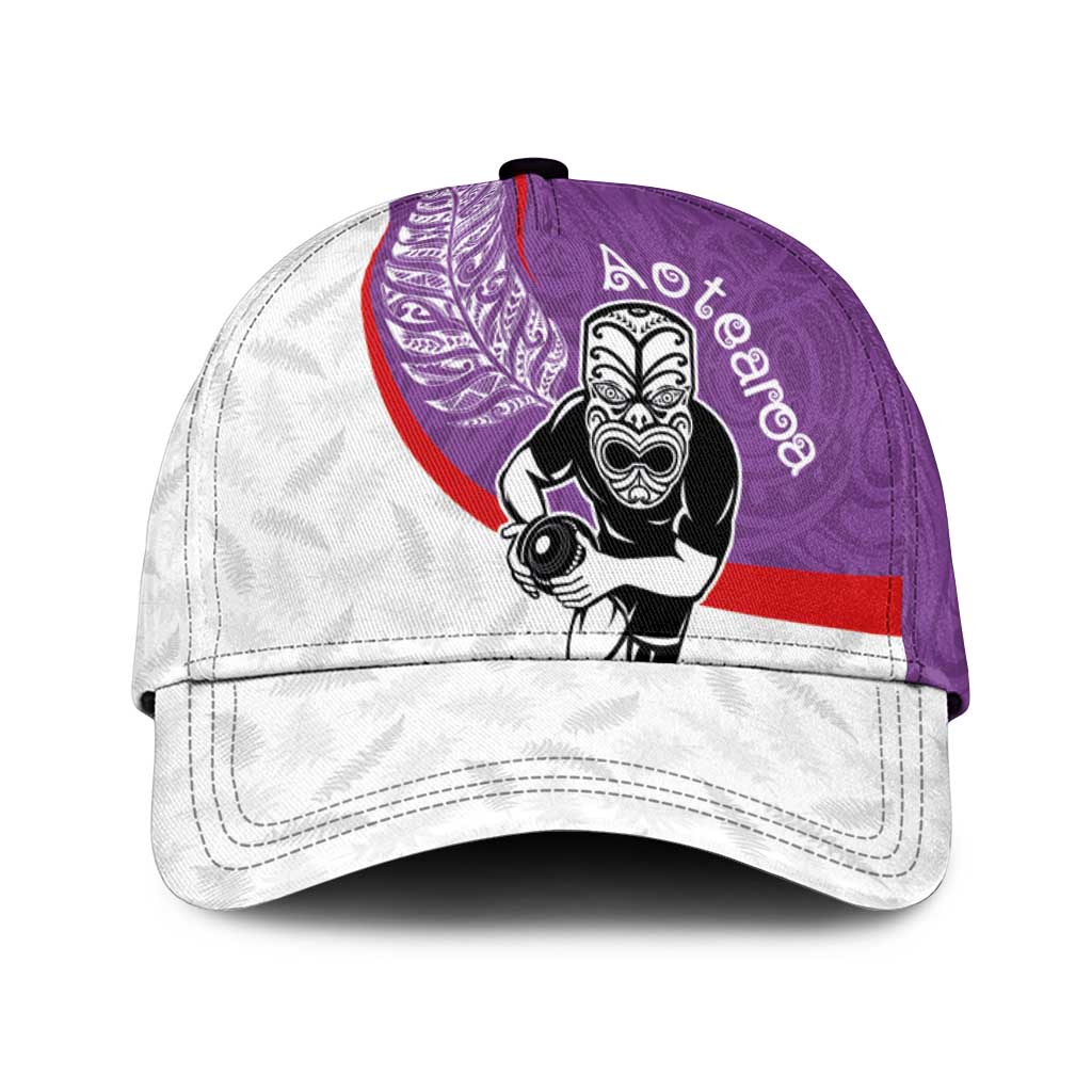 Aotearoa Lawn Bowls Classic Cap Maori Warrior and Silver Fern Sporty Style Purple