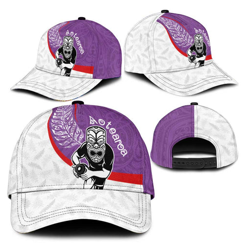 Aotearoa Lawn Bowls Classic Cap Maori Warrior and Silver Fern Sporty Style Purple