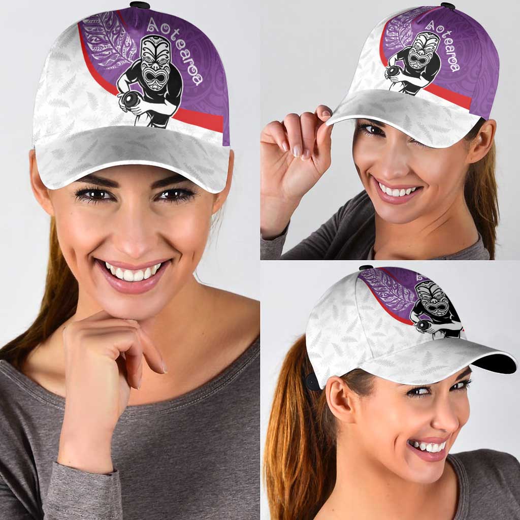 Aotearoa Lawn Bowls Classic Cap Maori Warrior and Silver Fern Sporty Style Purple