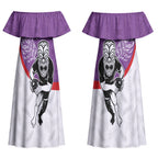 Personalised Aotearoa Lawn Bowls Couples Matching Off Shoulder Maxi Dress and Long Sleeve Button Shirt Maori Warrior and Silver Fern Sporty Style Purple