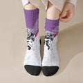 Aotearoa Lawn Bowls Crew Socks Maori Warrior and Silver Fern Sporty Style Purple