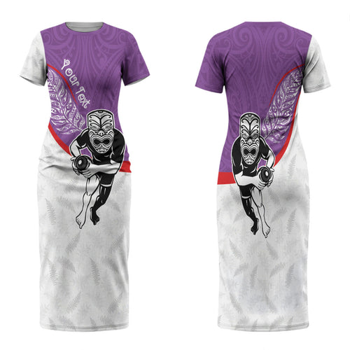 Personalised Aotearoa Lawn Bowls Family Matching Short Sleeve Bodycon Dress and Hawaiian Shirt Maori Warrior and Silver Fern Sporty Style Purple