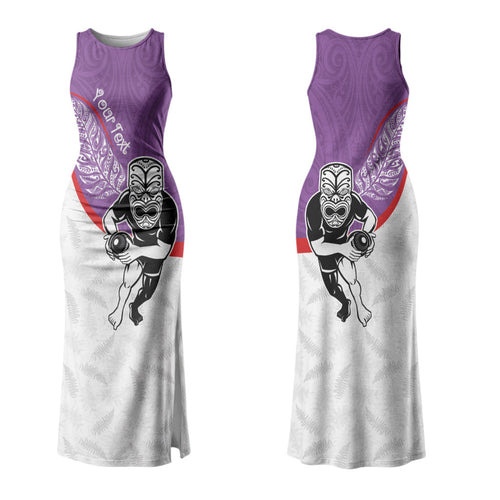 Personalised Aotearoa Lawn Bowls Family Matching Tank Maxi Dress and Hawaiian Shirt Maori Warrior and Silver Fern Sporty Style Purple