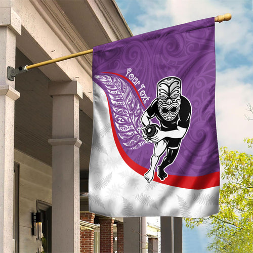 Personalised Aotearoa Lawn Bowls Garden Flag Maori Warrior and Silver Fern Sporty Style Purple