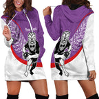 Personalised Aotearoa Lawn Bowls Hoodie Dress Maori Warrior and Silver Fern Sporty Style Purple