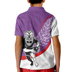 Personalised Aotearoa Lawn Bowls Kid Polo Shirt Maori Warrior and Silver Fern Sporty Style Purple