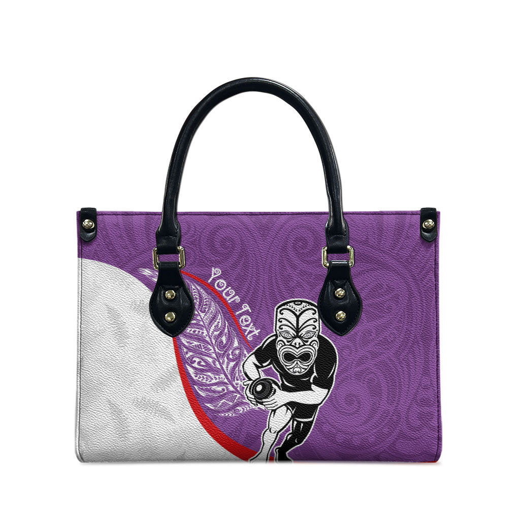 Personalised Aotearoa Lawn Bowls Leather Bag Maori Warrior and Silver Fern Sporty Style Purple