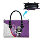 Personalised Aotearoa Lawn Bowls Leather Bag Maori Warrior and Silver Fern Sporty Style Purple