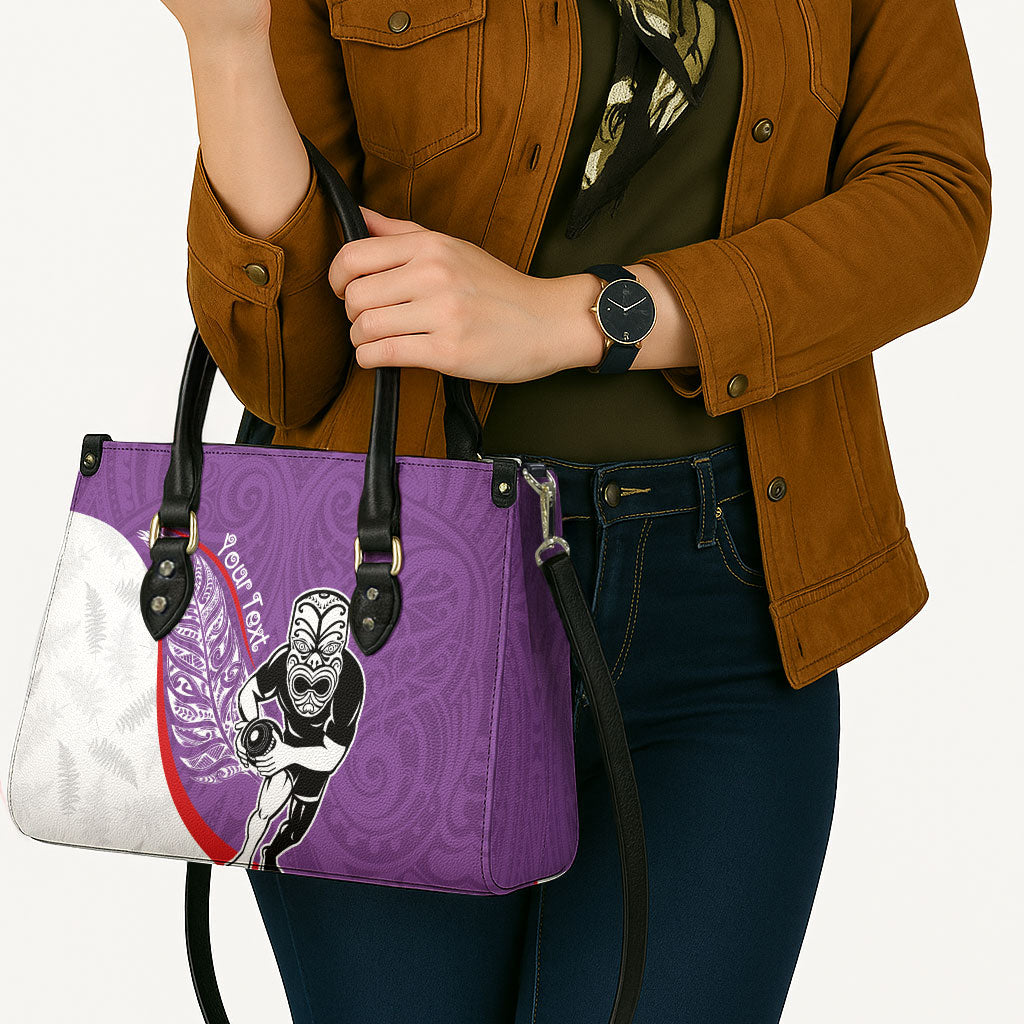 Personalised Aotearoa Lawn Bowls Leather Bag Maori Warrior and Silver Fern Sporty Style Purple