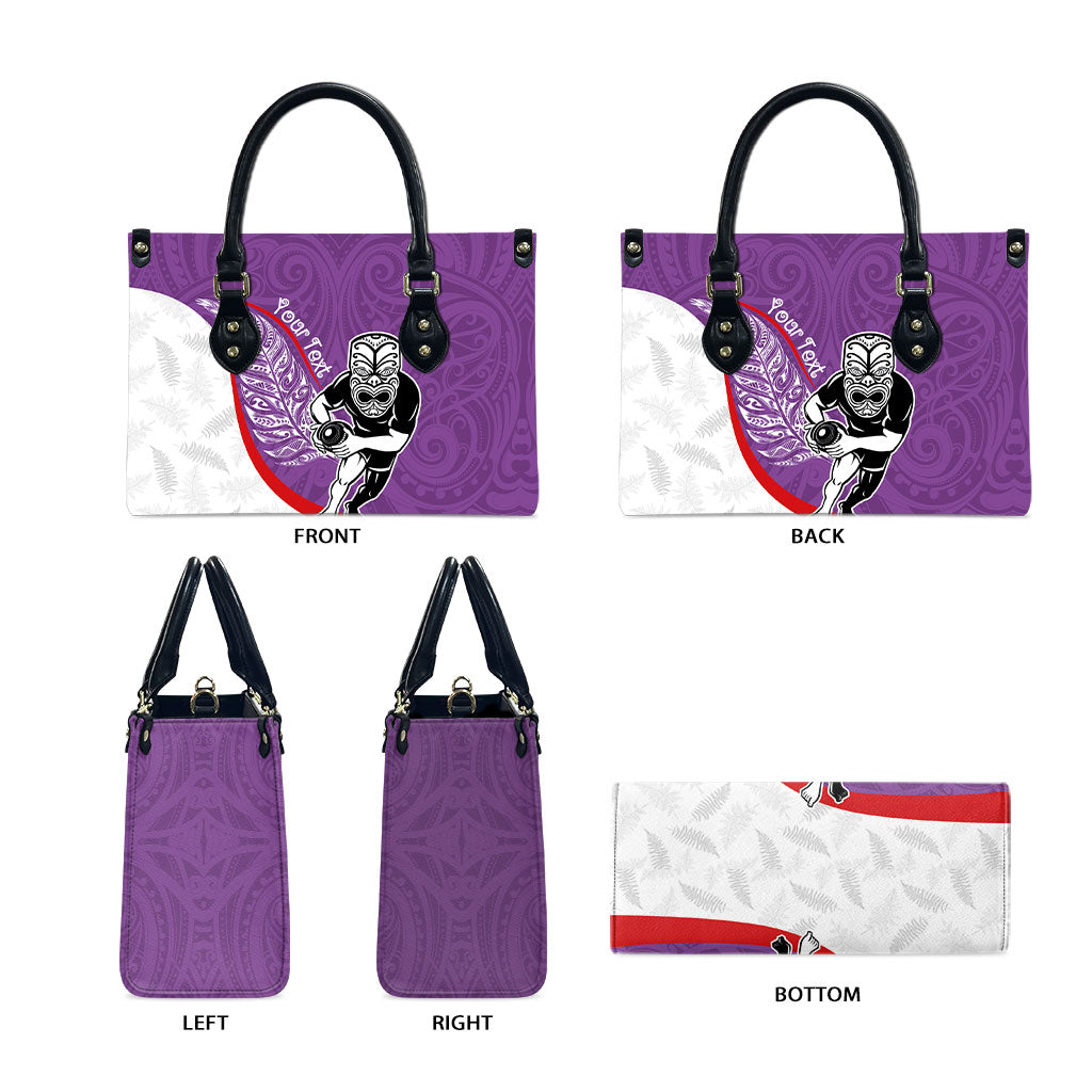 Personalised Aotearoa Lawn Bowls Leather Bag Maori Warrior and Silver Fern Sporty Style Purple