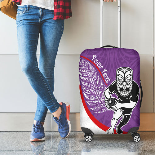 Personalised Aotearoa Lawn Bowls Luggage Cover Maori Warrior and Silver Fern Sporty Style Purple