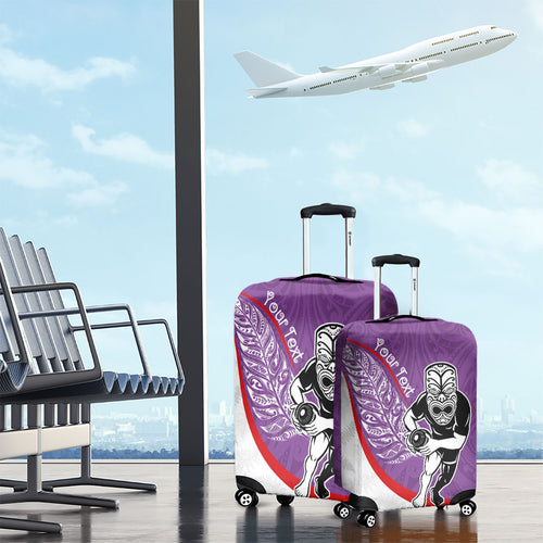 Personalised Aotearoa Lawn Bowls Luggage Cover Maori Warrior and Silver Fern Sporty Style Purple