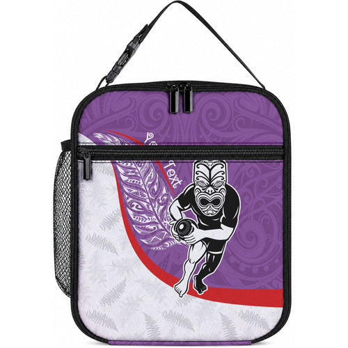 Personalised Aotearoa Lawn Bowls Lunch Bag Maori Warrior and Silver Fern Sporty Style Purple