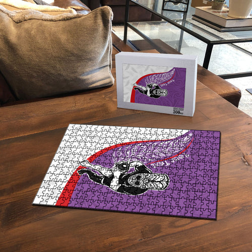 Personalised Aotearoa Lawn Bowls Puzzle Maori Warrior and Silver Fern Sporty Style Purple