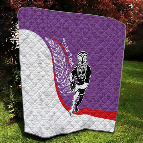 Personalised Aotearoa Lawn Bowls Quilt Maori Warrior and Silver Fern Sporty Style Purple