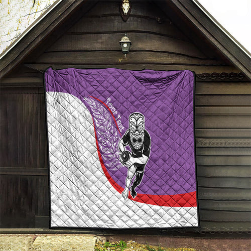 Personalised Aotearoa Lawn Bowls Quilt Maori Warrior and Silver Fern Sporty Style Purple