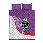 Personalised Aotearoa Lawn Bowls Quilt Bed Set Maori Warrior and Silver Fern Sporty Style Purple
