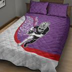 Personalised Aotearoa Lawn Bowls Quilt Bed Set Maori Warrior and Silver Fern Sporty Style Purple