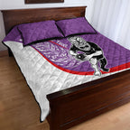 Personalised Aotearoa Lawn Bowls Quilt Bed Set Maori Warrior and Silver Fern Sporty Style Purple