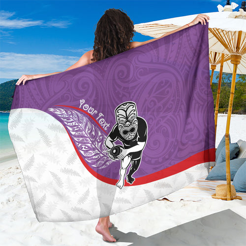 Personalised Aotearoa Lawn Bowls Sarong Maori Warrior and Silver Fern Sporty Style Purple