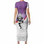 Personalised Aotearoa Lawn Bowls Short Sleeve Bodycon Dress Maori Warrior and Silver Fern Sporty Style Purple